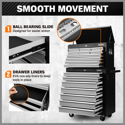 Grey 17 Drawer Tool Box Trolley Cabinet Storage Cart Garage