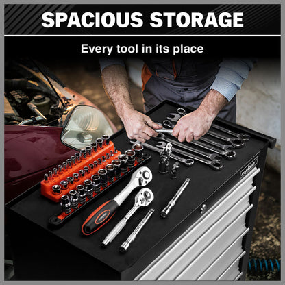 Grey 17 Drawer Tool Box Trolley Cabinet Storage Cart Garage