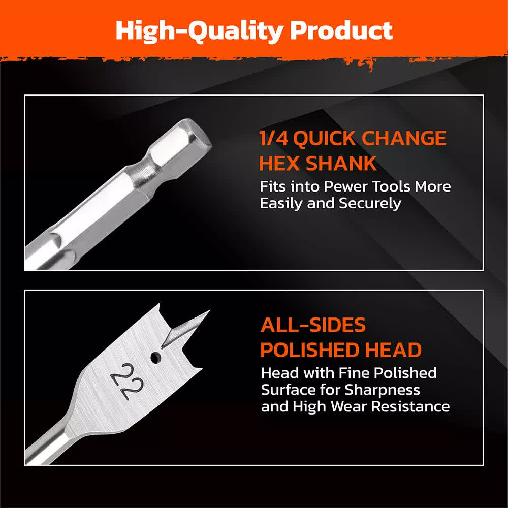 6-Pieces Flat Wood Boring Spade Drill Bit Drillbits 10-25mm Bits