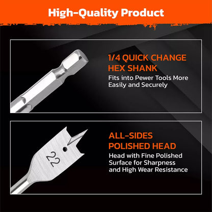 6-Pieces Flat Wood Boring Spade Drill Bit Drillbits 10-25mm Bits