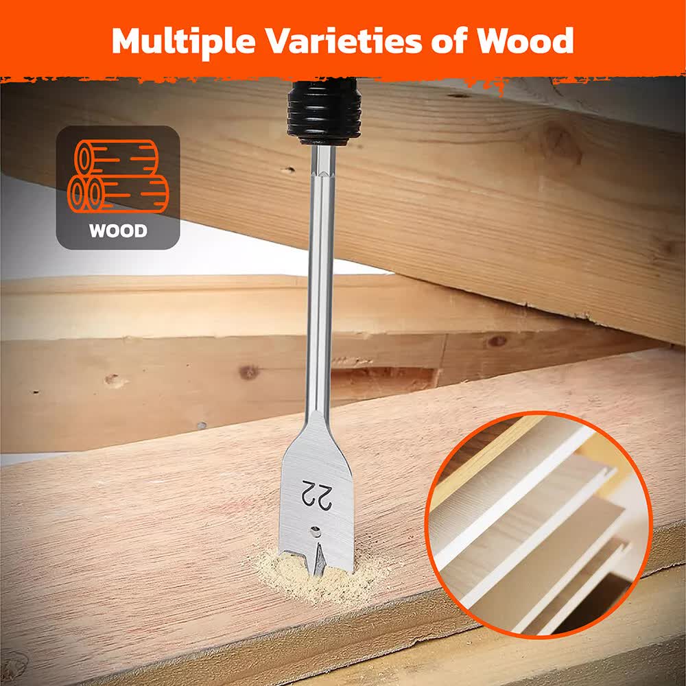6-Pieces Flat Wood Boring Spade Drill Bit Drillbits 10-25mm Bits