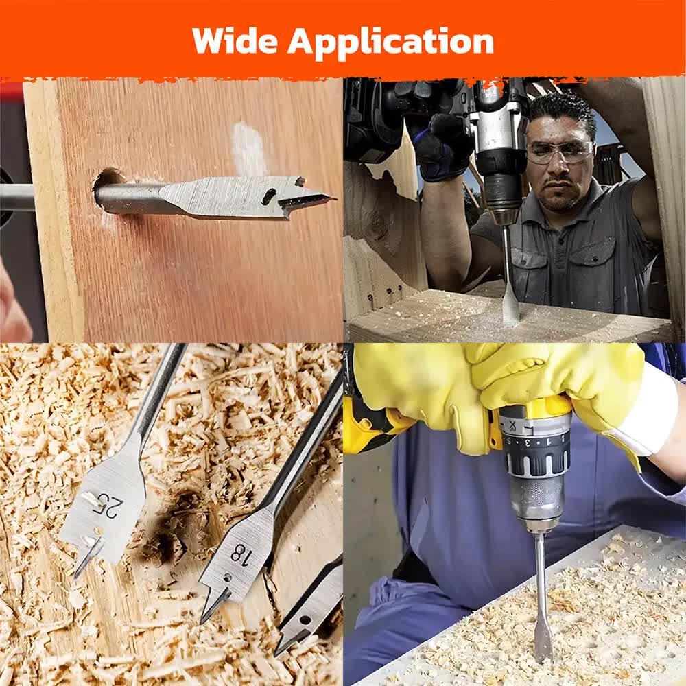 6-Pieces Flat Wood Boring Spade Drill Bit Drillbits 10-25mm Bits