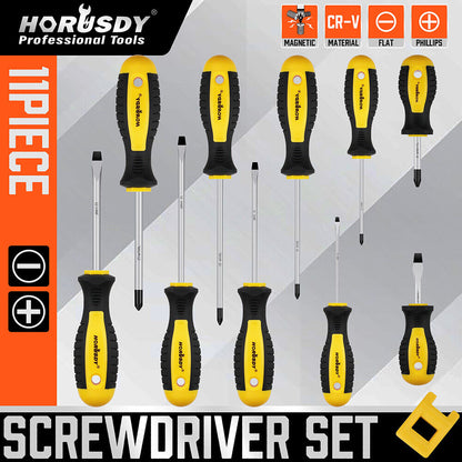 11-Pieces Magnetic Screwdriver with Case Magnetizer Demagnetizer Flat Head