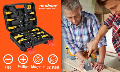 11-Pieces Magnetic Screwdriver with Case Magnetizer Demagnetizer Flat Head