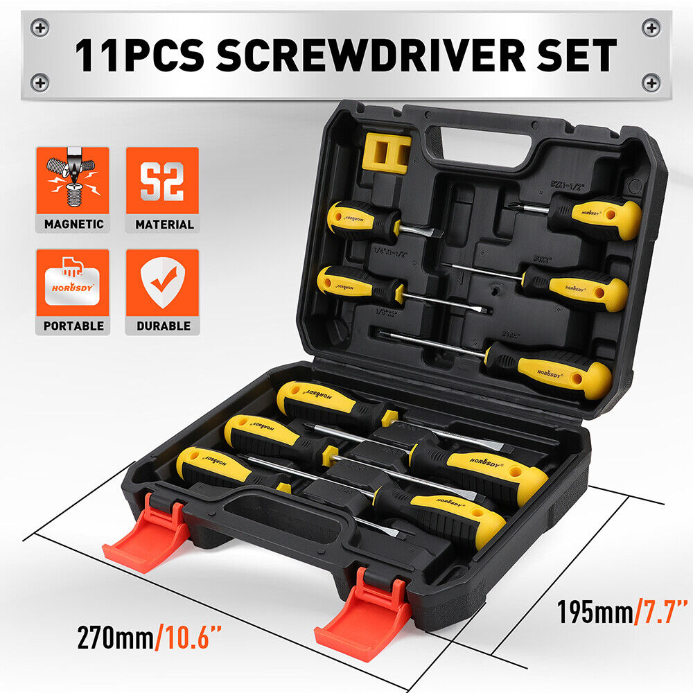 11-Pieces Magnetic Screwdriver with Case Magnetizer Demagnetizer Flat Head