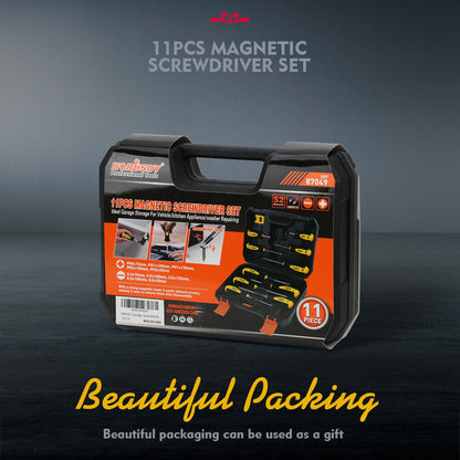11-Pieces Magnetic Screwdriver with Case Magnetizer Demagnetizer Flat Head