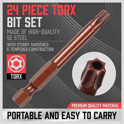 24Pack Torx Bit Star Head Screwdriver Bit Long Security Temper