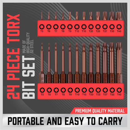 24Pack Torx Bit Star Head Screwdriver Bit Long Security Temper