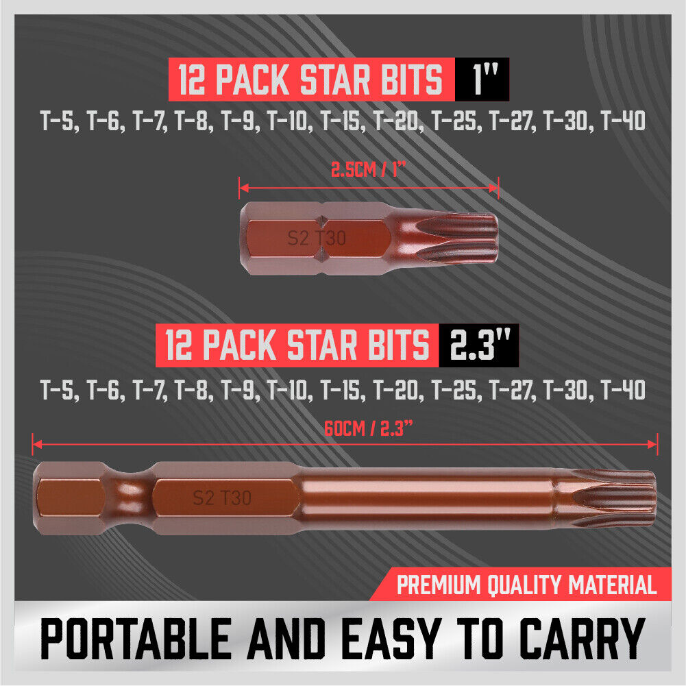 24Pack Torx Bit Star Head Screwdriver Bit Long Security Temper