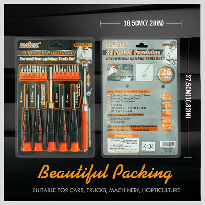 26Pack Precision Screwdriver Magnetic Pickup Hex Torx Philip Flat Bits