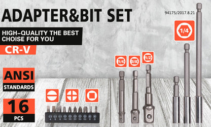 16Pack Socket Bit Adaptor Power Drill Nut Driver Extension Screwdriver