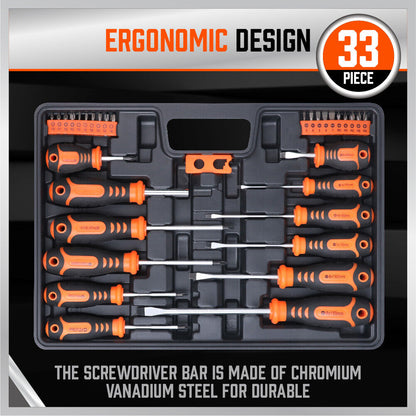 33Pack Magnetic Screwdriver Phillips Slotted Pozidrive Torx Power Bits Holder