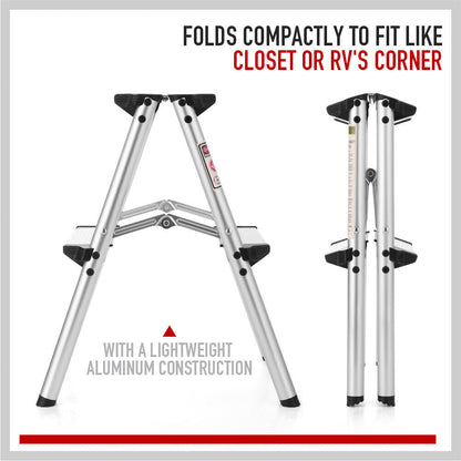 2-Step Portable Folding Ladder, Aluminum Frame Lightweight Home Ladder with
