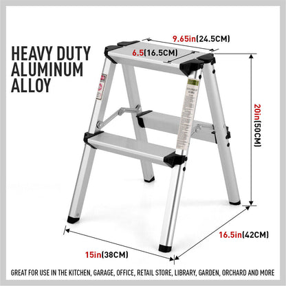 2-Step Portable Folding Ladder, Aluminum Frame Lightweight Home Ladder with