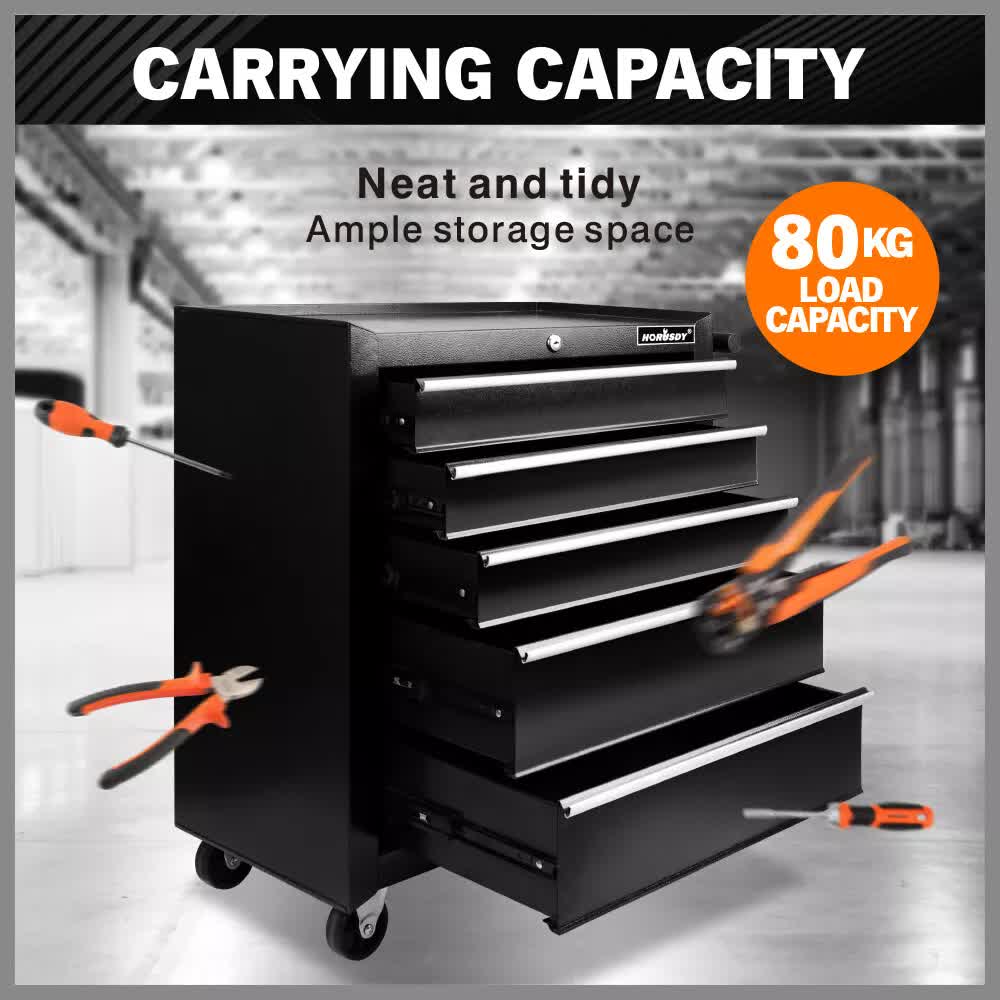 Black15 Drawer Tool Box Trolley Cabinet Storage Cart Garage Toolbox