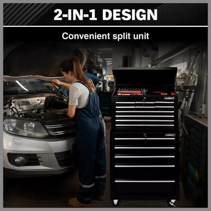 Black15 Drawer Tool Box Trolley Cabinet Storage Cart Garage Toolbox