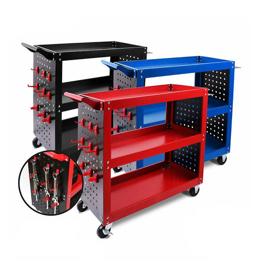 3-Tier Heavy-Duty Steel Tool Trolley - Workshop Cart with Pegboard,
