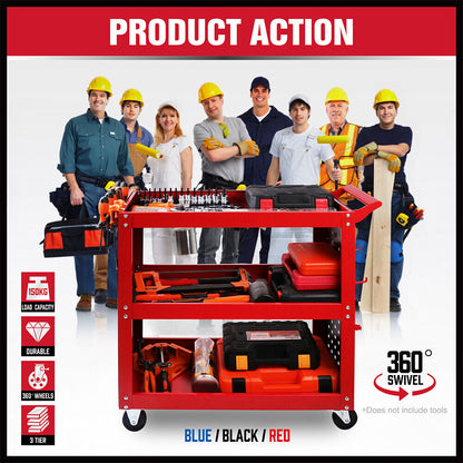 3-Tier Heavy-Duty Steel Tool Trolley - Workshop Cart with Pegboard,