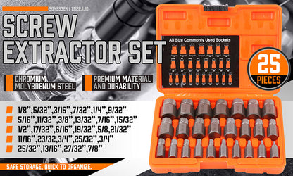 25Pack Screw Extractor Multi-Spline Easy Out Broken Bolt Remover Tool