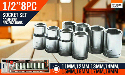 8Pack Metric Socket 1/2" Drive 11MM - 19MM For Wrench