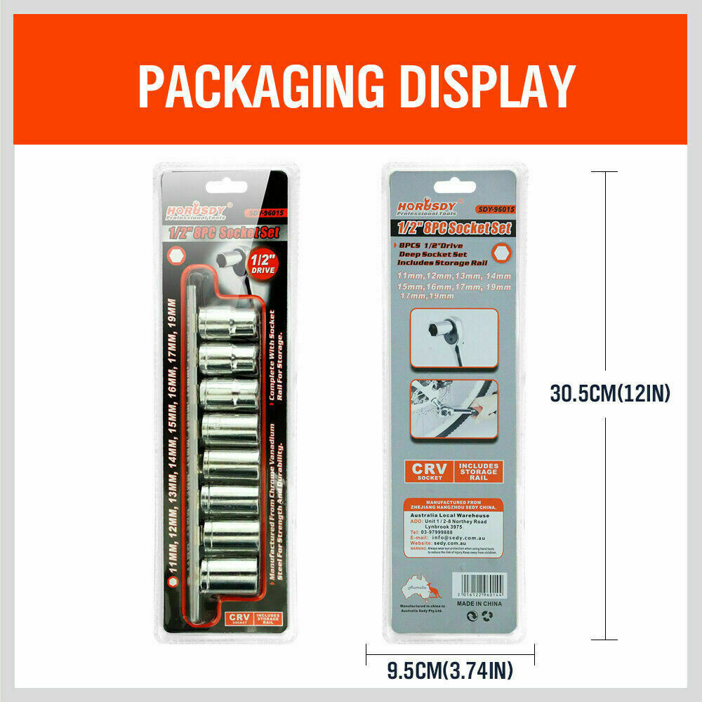 8Pack Metric Socket 1/2" Drive 11MM - 19MM For Wrench