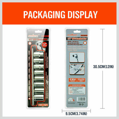 8Pack Metric Socket 1/2" Drive 11MM - 19MM For Wrench
