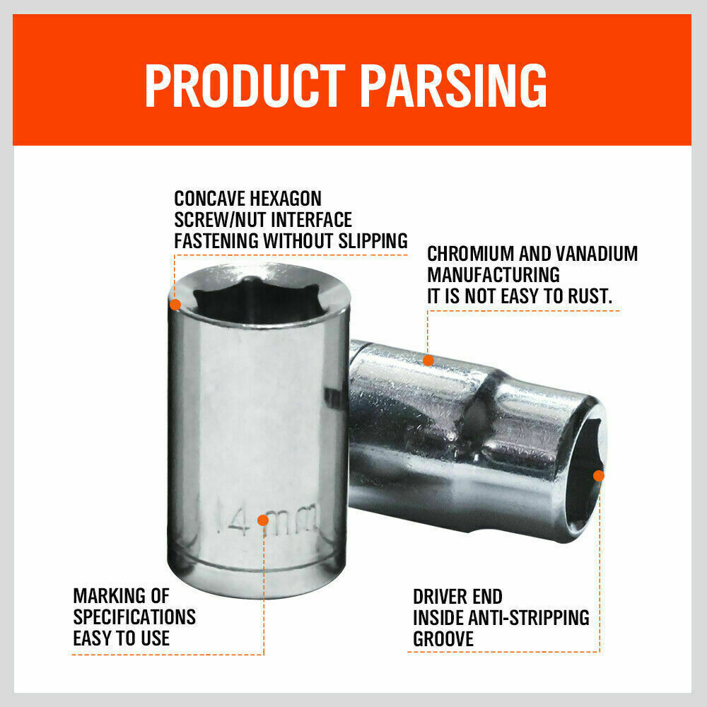 8Pack Metric Socket 1/2" Drive 11MM - 19MM For Wrench