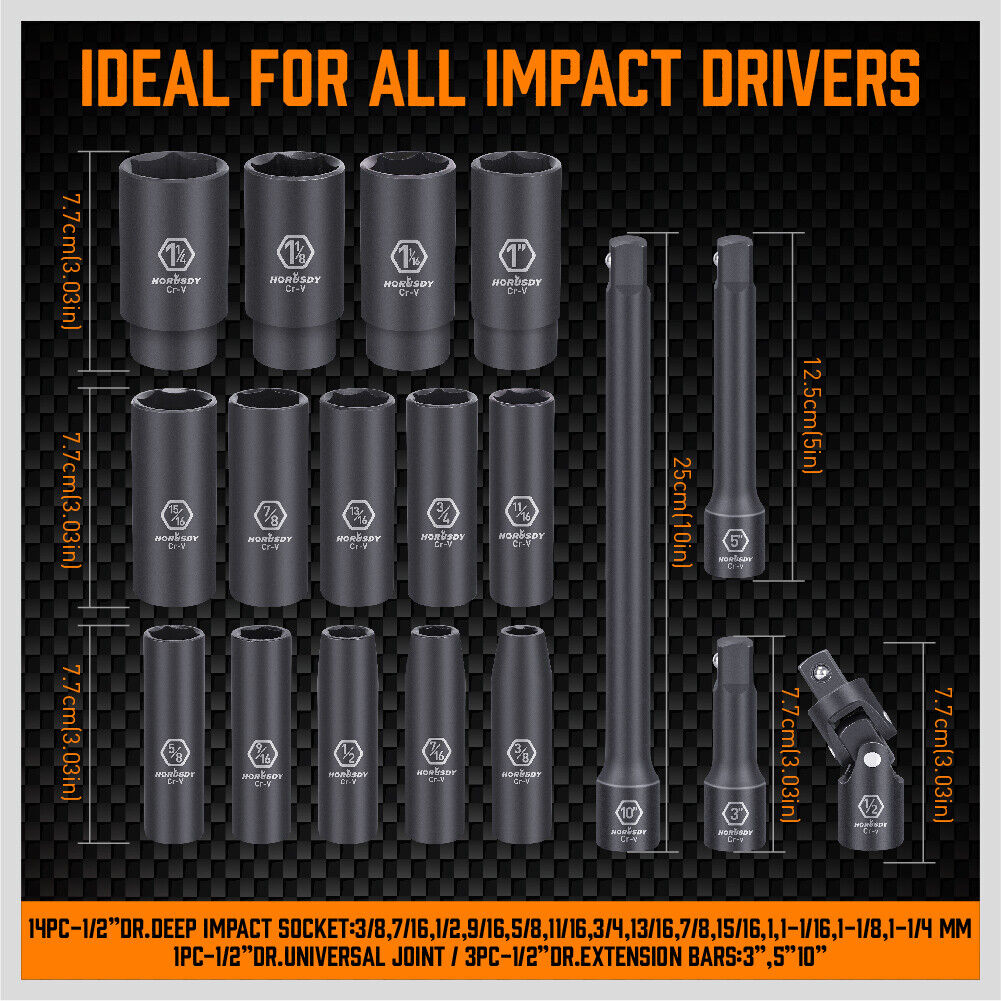 18Pack Deep Impact Socket Imperial / SAE Extension Flexible Adaptor