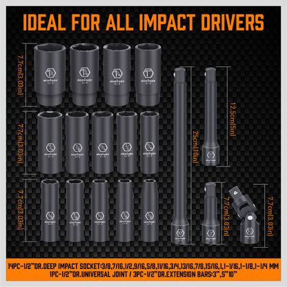 18Pack Deep Impact Socket Imperial / SAE Extension Flexible Adaptor