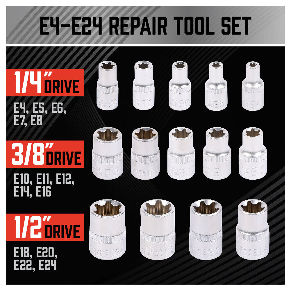 14Pack E Torx Socket Female Start Bit External Hex Torque
