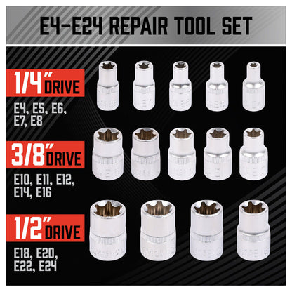 14Pack E Torx Socket Female Start Bit External Hex Torque