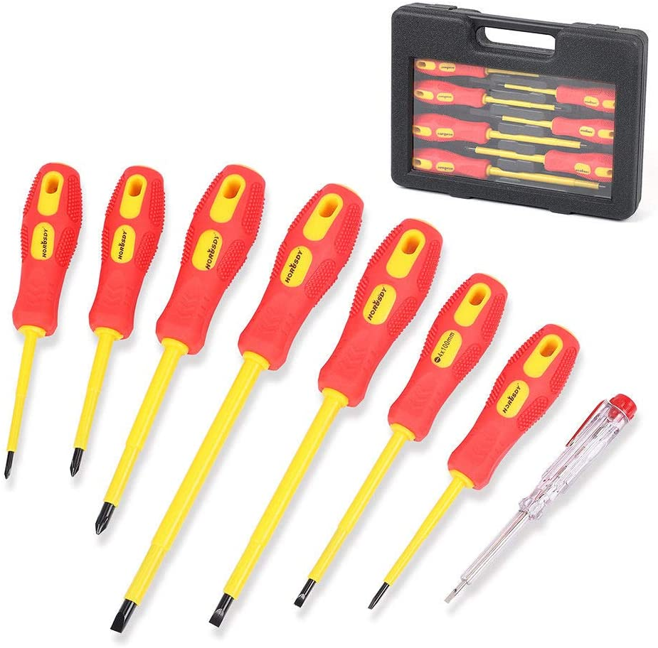 8Pack Insulated Screwdriver Magnetic Slotted Phillips Electricians With Case