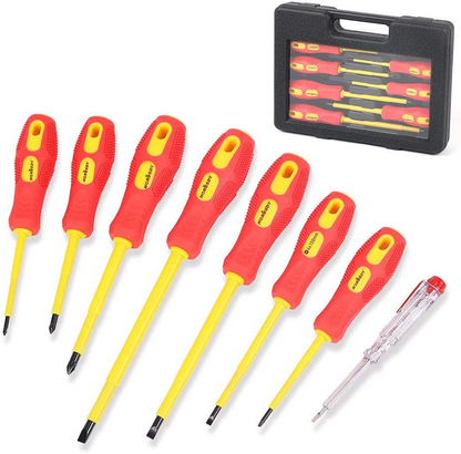 8Pack Insulated Screwdriver Magnetic Slotted Phillips Electricians With Case