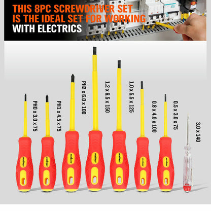 8Pack Insulated Screwdriver Magnetic Slotted Phillips Electricians With Case