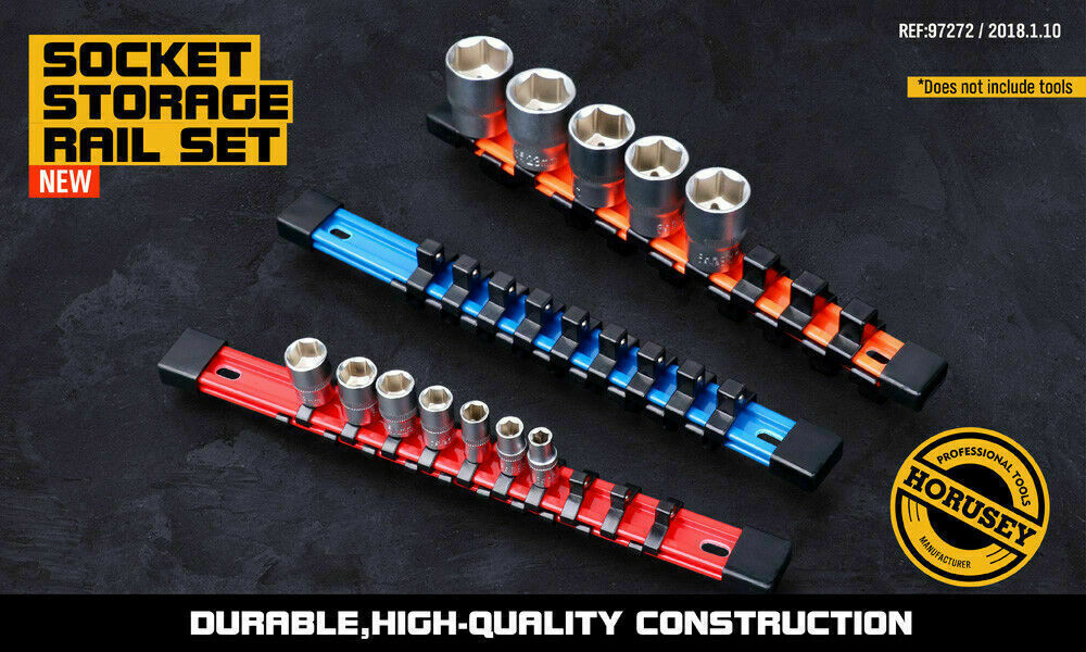 3Pack Double-Side Sockets Holder Tool Organizer Rails WorkShop Rack 1/4"