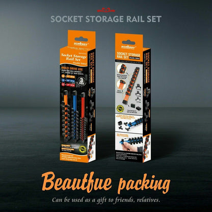 3Pack Double-Side Sockets Holder Tool Organizer Rails WorkShop Rack 1/4"