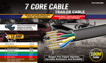 100M 7 Core Wire Cable Trailer Cable Boat Caravan Truck