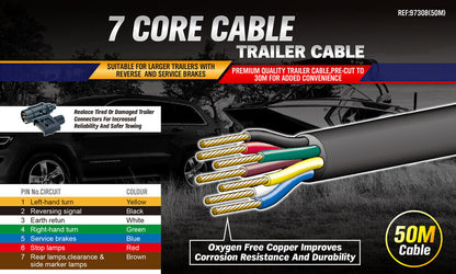 50M 7 Core Wire Cable Trailer Cable Boat Caravan Truck