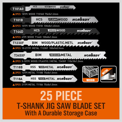 25Pack T-shank Jig Saw Blades For Wood Plastic Metal Sheet