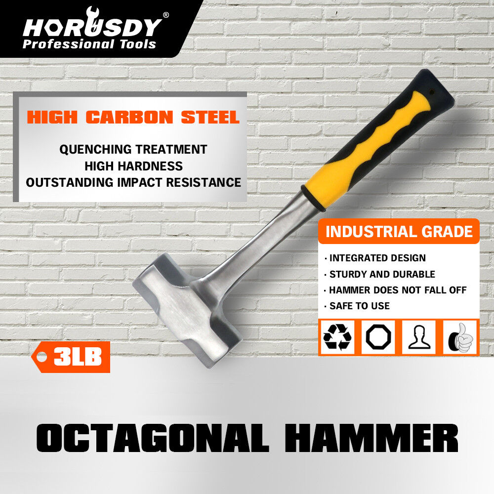 2LB+3LB Steel Hammer Double Octagonal Heavy-Duty Solid Forged Rubber Grip