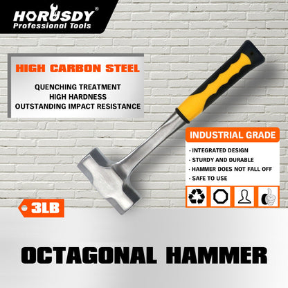 2LB+3LB Steel Hammer Double Octagonal Heavy-Duty Solid Forged Rubber Grip
