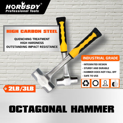 2LB+3LB Steel Hammer Double Octagonal Heavy-Duty Solid Forged Rubber Grip