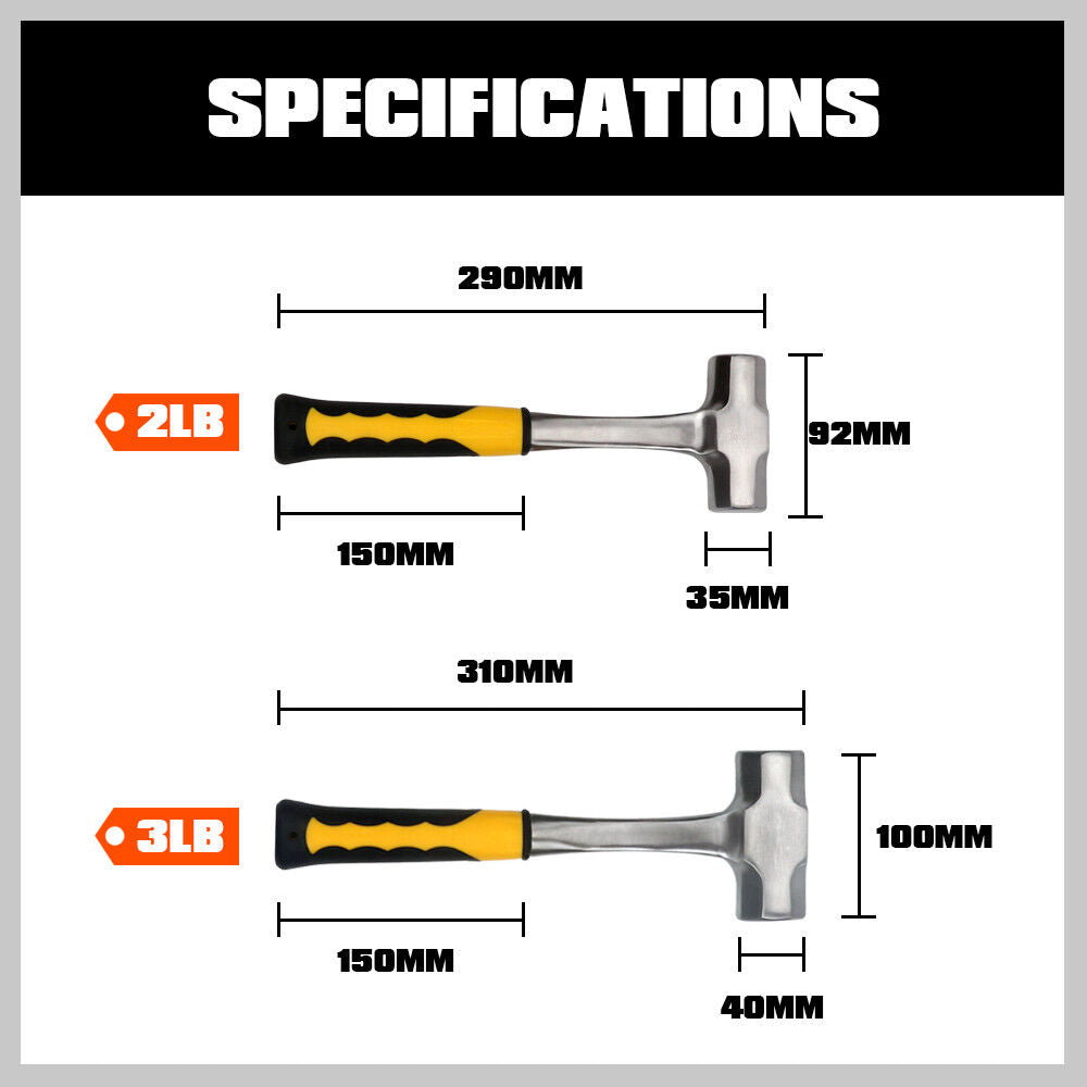 2LB+3LB Steel Hammer Double Octagonal Heavy-Duty Solid Forged Rubber Grip