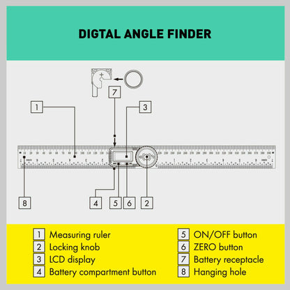 200mm Digital Angle Finder Ruler Protractor Measure Meter Stainless Steel
