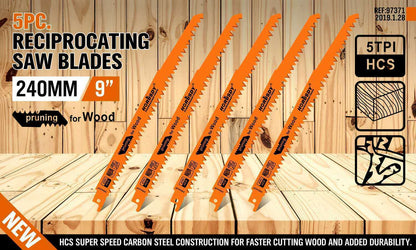 5Pack 9" / 240mm Reciprocating Saw Blades 5TPI Wood Timber