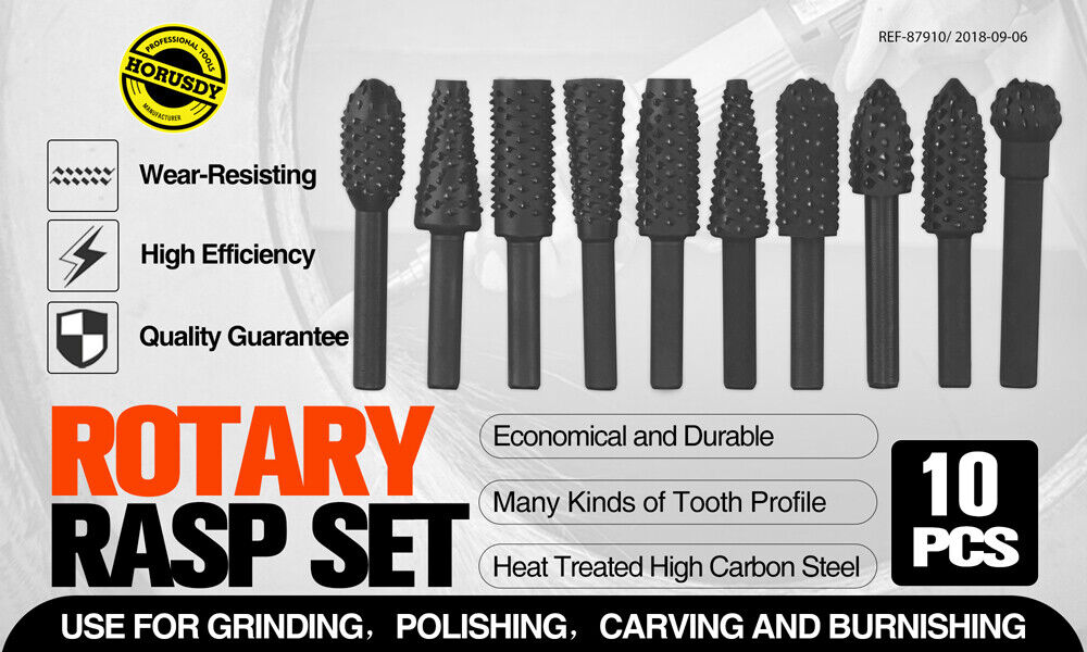 10Pack Rotary Bits Router Drill Bit Burr Wood Rasp File