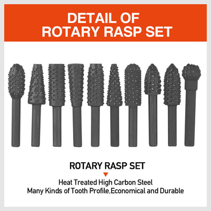10Pack Rotary Bits Router Drill Bit Burr Wood Rasp File