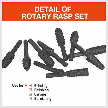 10Pack Rotary Bits Router Drill Bit Burr Wood Rasp File
