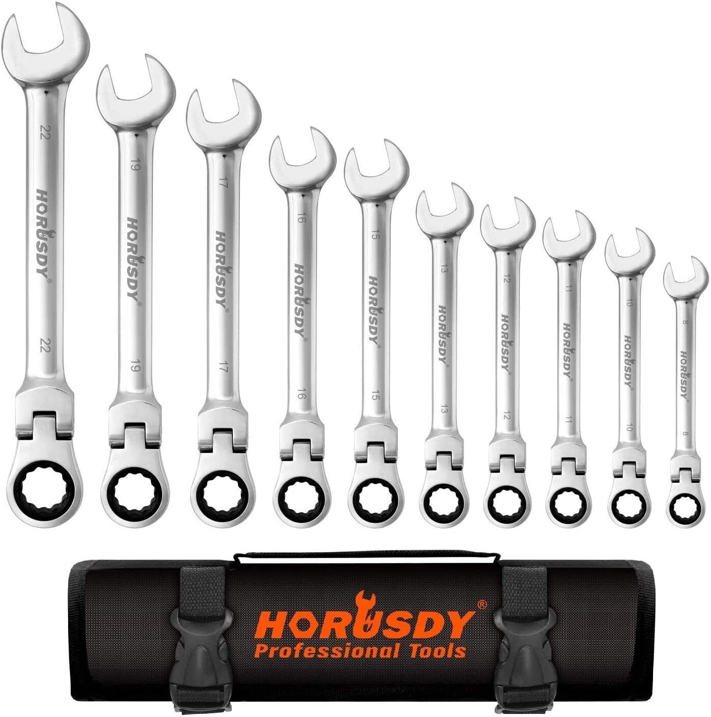 10Pack Flexible Head Ratchet Spanner Metric Wrench CRV With Carry