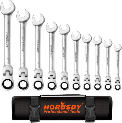 10Pack Flexible Head Ratchet Spanner Metric Wrench CRV With Carry